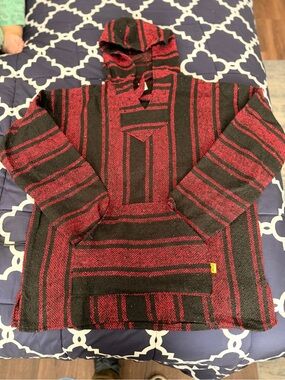 New Authentic Molina 
Baja Hoodie In Red and Black Strips